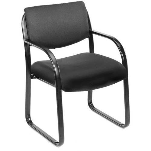 Boss Guest Chair - Black Fabric Seat - Black Metal Frame - Sled Base - 1 Each