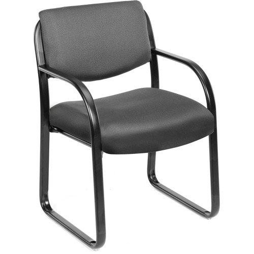 Boss Guest Chair - Gray Fabric Seat - Black Metal Frame - Sled Base - 1 Each