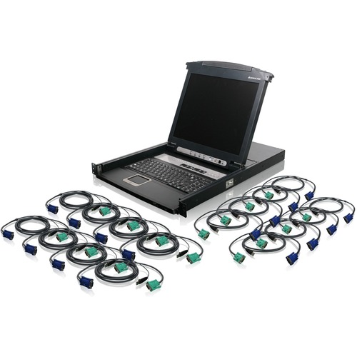 IOGEAR 16-Port LCD Combo KVM Switch with USB KVM Cables - 16 Computer(s) - 17" LCD - 1280 x 1024 - 1 x USB - 1 x VGA - 16 - Daisy Chain - Keyboard - TouchPad - 110 V AC, 220 V AC Input Voltage - 1U High