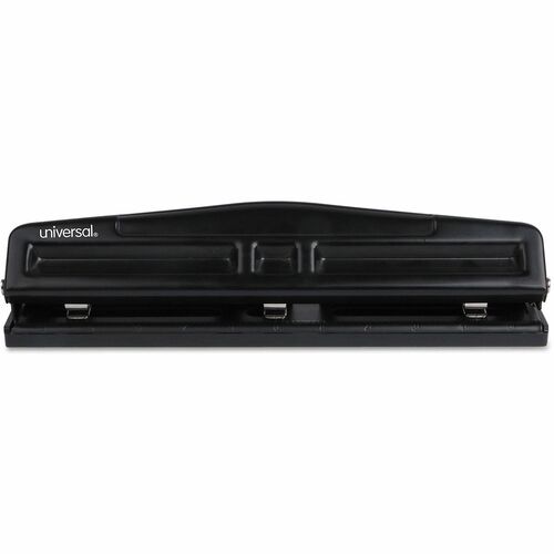 Universal UNV-74323 Deluxe Hole Punch - 3 Punch Head(s) - 12 Sheet - 9/32" Punch Size - Round Shape - Black