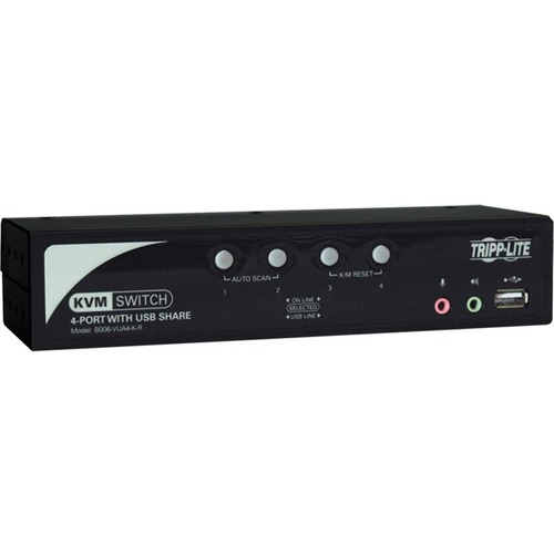 Tripp Lite 4-Port Desktop KVM Switch Audio, 2-Port USB, On-Screen Display & Cables - 4 Computer(s) - 2048 x 1536 - 2 x PS/2 Port - 2 x USB - Rack-mountable, Desktop - 1U