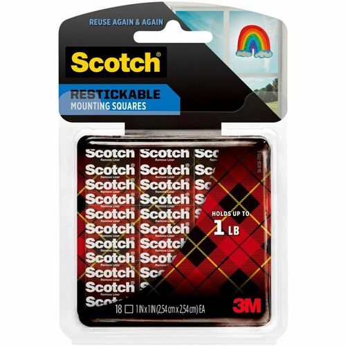 Scotch Restickable Mounting Tabs - 1" Length x 1" Width - Clear - Stain Resistant - For Artwork, Mount Picture/Poster - 18 / Pack