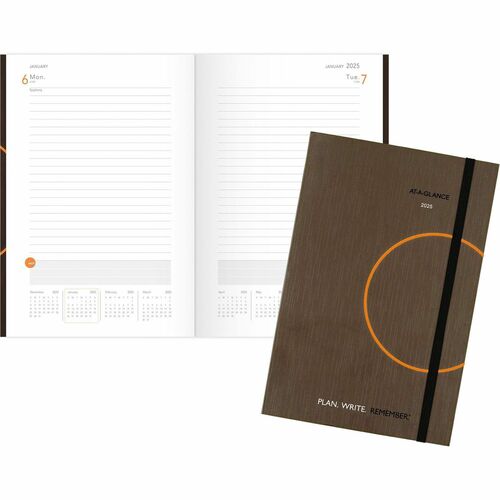 At-A-Glance Plan. Write. Remember. Planning Notebook - Small Size - Julian Dates - Daily - 1 Year - January 2024 - December 2024 - 1 Day Single Page Layout - 6" x 9" White Sheet - Case Bound - Gray - Paper - Pocket - 1 Each