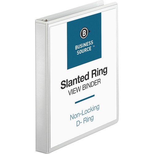 Business Source Basic D-Ring View Binder - 1" Binder Capacity - Letter - 8 1/2" x 11" Sheet Size - 240 Sheet Capacity - 3 x D-Ring Fastener(s) - Polypropylene - White - 471.7 g - Clear Overlay, Spine Label, Non-glare, Sturdy, Exposed Rivet - 1 Each = BSN28440