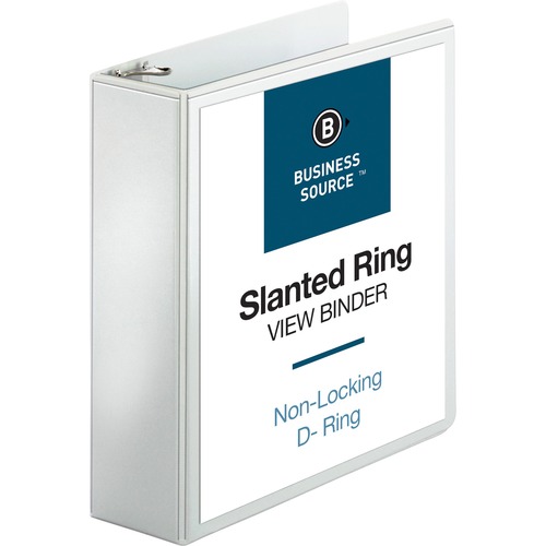 Business Source Basic D-Ring White View Binders - 3" Binder Capacity - Letter - 8 1/2" x 11" Sheet Size - D-Ring Fastener(s) - Polypropylene - White - 1.70 lb - Clear Overlay - 1 Each