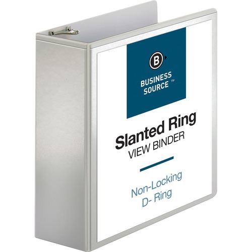 Business Source Basic D-Ring White View Binders - 4" Binder Capacity - Letter - 8 1/2" x 11" Sheet Size - D-Ring Fastener(s) - Polypropylene - White - 793.8 g - Clear Overlay - 1 Each - Presentation / View Binders - BSN28444