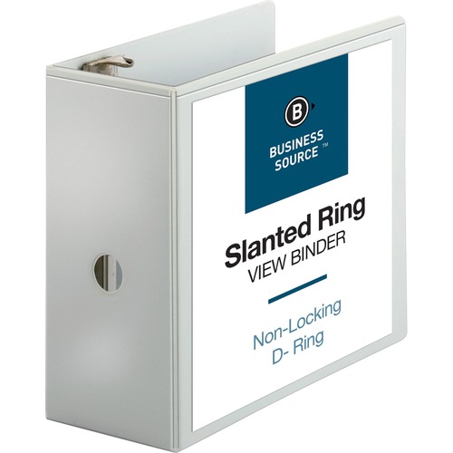 Business Source Basic D-Ring White View Binders - 5" Binder Capacity - Letter - 8 1/2" x 11" Sheet Size - D-Ring Fastener(s) - Polypropylene - White - 952.5 g - Clear Overlay - 1 Each - Presentation / View Binders - BSN28445