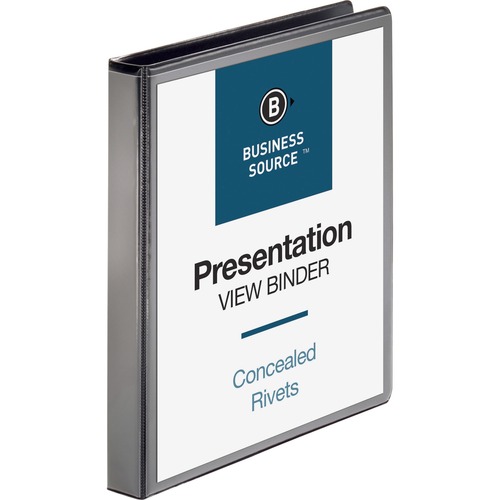 Business Source Round Ring Standard View Binders - 1" Binder Capacity - Letter - 8 1/2" x 11" Sheet Size - 225 Sheet Capacity - Round Ring Fastener(s) - 2 Pocket(s) - Vinyl - Black - 317.5 g - Clear Overlay, Non Locking Mechanism - 1 Each