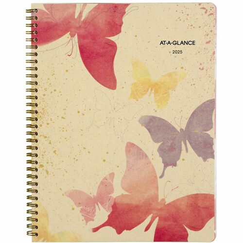 At-A-Glance Watercolors Recycled Planner - Julian Dates - Weekly, Monthly - 12 Month - January 2024 - December 2024 - 1 Week, 1 Month Double Page Layout - 8 1/2" x 11" Beige Sheet - Wire Bound - 11" Height - Pocket, Watercolor Theme - 1 Each