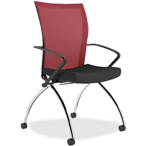 Mayline Valore High Back Training Chair - Red Fabric Seat - Black Chrome Frame - 2 / Carton