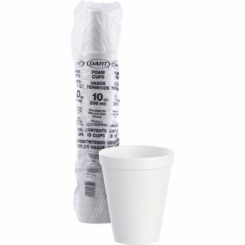 Dart 10 oz Insulated Foam Cups - Round - 25 / Bag - White - Styrofoam - Coffee, Cappuccino, Hot Chocolate, Tea, Hot Cider, Juice, Smoothie, Soda, Soft Drink, Water
