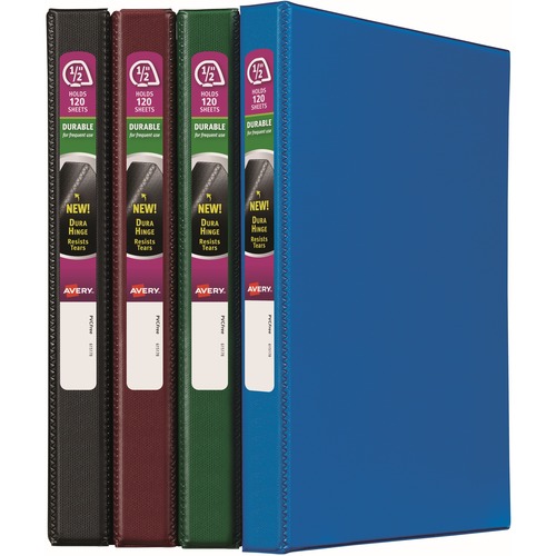 Avery® Durable Binder - Letter - 8.5" x 11" - 100 Sheet - 0.5" Capacity - 12 / Carton - Black, Green, Burgundy, Royal Blue