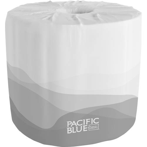 Pacific Blue Basic Basic Standard Roll Toilet Paper by GP Pro - 1 Ply - 4" x 4.05" - 1210 Sheets/Roll - White - 80 / Carton