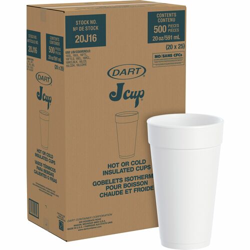 Dart 20 oz Insulated Foam Cups - 20 / Pack - Round - 25 / Carton - White - Foam - Beverage, Coffee, Cappuccino, Soft Drink, Juice, Hot Drink, Cold Drink, Iced Tea, Smoothie