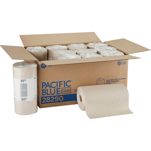 Pacific Blue Basic Recycled Perforated Paper Roll Towel - 2 Ply - 11" x 8.80" - 250 Sheets/Roll - Brown - 250 - 3000 / Carton