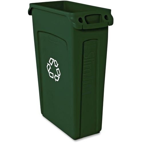 Rubbermaid Commercial Slim Jim 23-Gallon Vented Recycling Container - 23 gal Capacity - Weather Resistant, Durable, Long Lasting, Handle, Lightweight, Sturdy - Plastic - Green - 1 Each