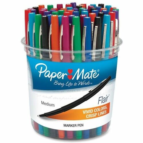Paper Mate Flair - Medium Pen Point - Black, Purple, Blue, Red, Green, Orange, Magenta, Turquoise, Lime Water Based Ink - 48 / Canister