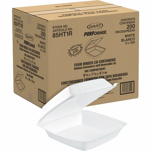 Dart 8-1/2" Single-Compartment Foam Containers - Foam Body - 100 / Pack - 2 / Carton