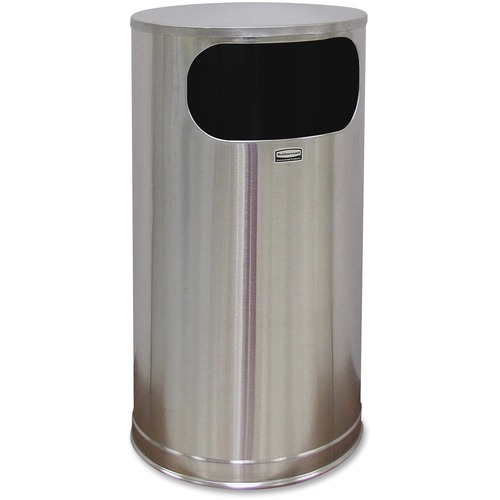 Rubbermaid Commercial 12-gal Steel Flat Top Container - 12 gal Capacity - Round - 28" Height x 15" Diameter - Galvanized Steel, Vinyl - Stainless Steel - 1 Each