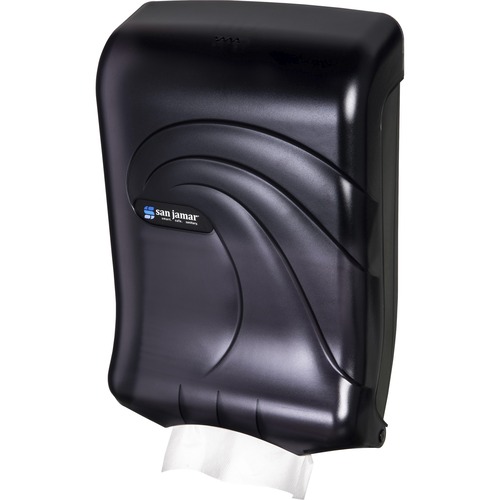San Jamar Ultrafold Multifold Towel Dispenser - C Fold, Multifold, Touchless Dispenser - 450 x C Fold, 750 x Multifold - 18.7" Height x 11.7" Width x 6.3" Depth - Plastic - Black - Transparent, Touch-free, Durable, Impact Resistant - 1 Each