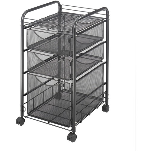 Safco Onyx Mesh File Cart - 2 Shelf - 3 Drawer - 4 Casters - 1.50" (38.10 mm) Caster Size - Steel - x 15.8" Width x 17" Depth x 27" Height - Steel Frame - Black - 1 Each - Mobile File Carts & Cabinets - SAF5213BL