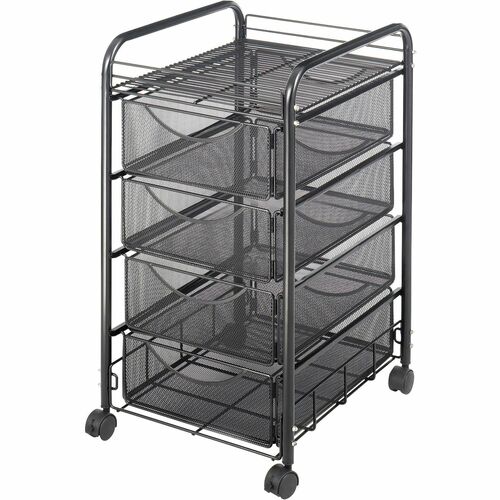 Safco Onyx Double Mesh Mobile File Cart - 2 Shelf - 4 Drawer - 4 Casters - 1.50" Caster Size - x 15.8" Width x 17" Depth x 27" Height - Black Steel Frame - Black - 1 Each