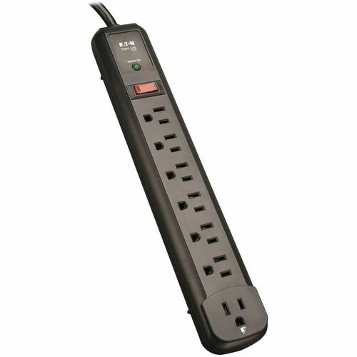 Eaton Tripp Lite Series Protect It! 7-Outlet Surge Protector, 6 Right-Angle Outlets, 4 ft. (1.22 m) Cord, 1080 Joules, Diagnostic LED, Black Housing - 7 x NEMA 5-15R - 1800 VA - 1080 J - 120 V AC Input