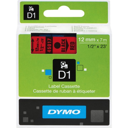 Dymo Electronic Labeler D1 Label Cassette - 1/2" Width - Thermal Transfer - Red - Polyester 