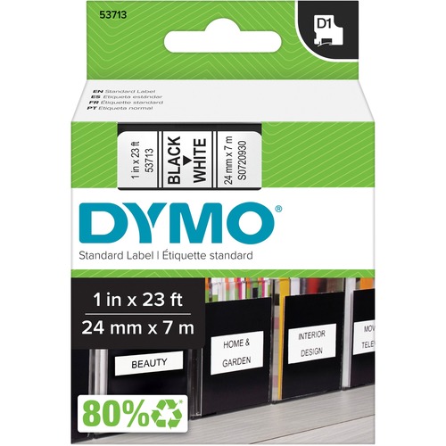 Dymo D1 Electronic Tape Cartridge - 1" - White - 1 Each - Label Tapes - DYM53713