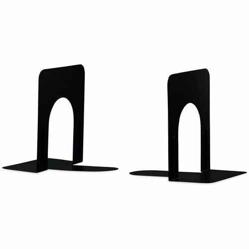 Universal Bookend - 5" Height x 4.75" Width x 5.25" Depth - Non-skid Base, Rounded Corner - Enamel - Black - Steel, Metal - 1 Pair