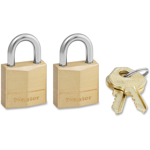 Master Lock Three-Pin Brass Tumbler Locks - 0.16" Shackle Diameter - Brass - 2 / Pack