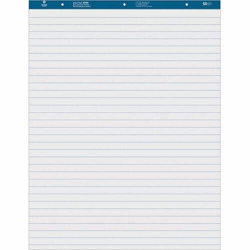 Business Source Standard Ruled Easel Pad - 50 Sheets - 15 lb Basis Weight - 27" x 34" - White Paper - Perforated - 4 / Carton