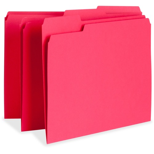 Business Source 1/3 Tab Cut Letter Recycled Top Tab File Folder - 8 1/2" x 11" - Top Tab Location - Assorted Position Tab Position - Red - 10% Recycled - 100 / Box