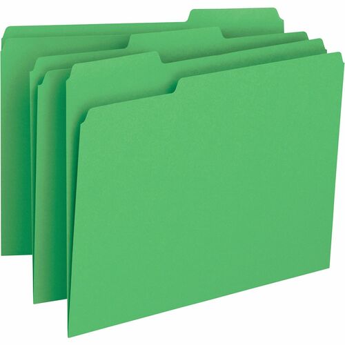 Business Source 1/3 Tab Cut Letter Recycled Top Tab File Folder - 8 1/2" x 11" - Top Tab Location - Assorted Tab Position - Green - 10% Recycled - 100 / Box