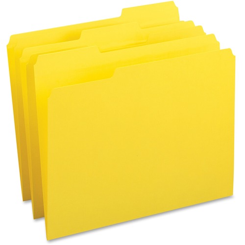 Business Source 1/3 Tab Cut Letter Recycled Top Tab File Folder - 8 1/2" x 11" - Top Tab Location - Assorted Tab Position - Yellow - 10% Recycled - 100 / Box