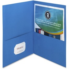 Business Source Letter Recycled Pocket Folder - 8 1/2" x 11" - 100 Sheet Capacity - 2 Inside Front & Back Pocket(s) - Paper - Blue - 35% Recycled - 25/Box