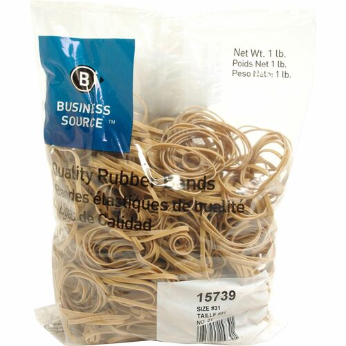 Business Source Quality Rubber Bands - Size: #31 - 2.50" (63.50 mm) Length x 0.13" (3.18 mm) Width - Sustainable - 850 / Pack - Rubber - Crepe = BSN15739