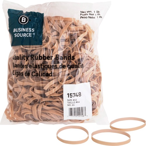 Business Source Quality Rubber Bands - Size: #64 - 3.25" (82.55 mm) Length x 0.25" (6.35 mm) Width - Sustainable - 320 / Pack - Rubber - Crepe - Rubber Bands - BSN15748