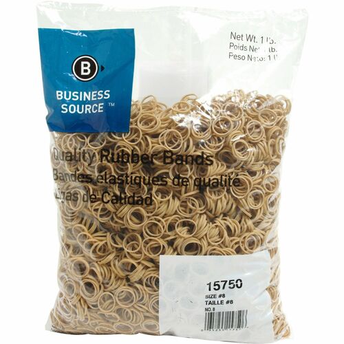 Business Source Quality Rubber Bands - Size: #8 - 0.88" (22.23 mm) Length x 62.50 mil (1.59 mm) Width - Sustainable - 5200 / Pack - Rubber - Crepe