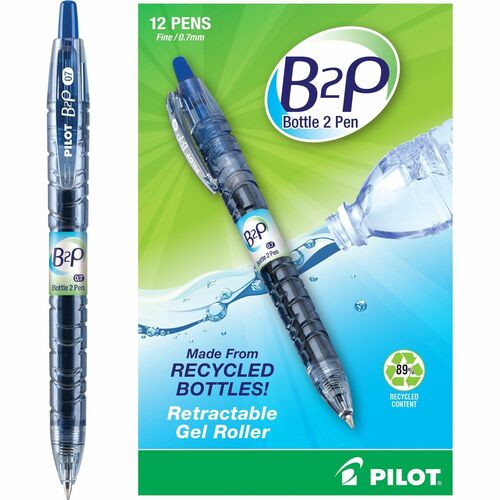 Pilot BeGreen B2P Fine Point Gel Pens - Fine Pen Point - 0.7 mm Pen Point Size - Refillable - Retractable - Blue Gel-based Ink - Plastic Barrel - 1 Dozen