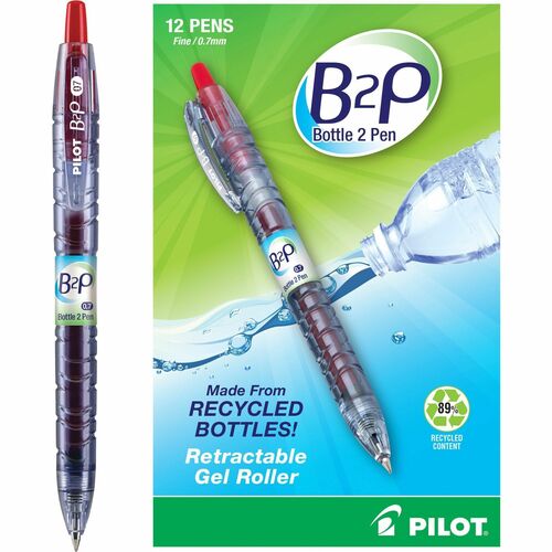 Pilot BeGreen B2P Fine Point Gel Pens - Fine Pen Point - 0.7 mm Pen Point Size - Refillable - Retractable - Red Gel-based Ink - Plastic Barrel - 1 Dozen