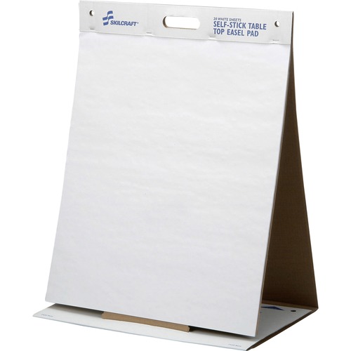 SKILCRAFT 7530-01-577-2170 Self-Stick Easel Pad - 20 Sheets - Plain - 20" x 23" - White Paper - Resist Bleed-through, Easy Tear, Repositionable, Self-adhesive - Recycled - 20 / Pad