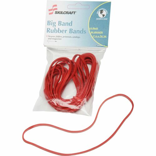 SKILCRAFT 7510015783516 Sterling Grade Big Rubber Band - 12 / Pack - Rubber - Red