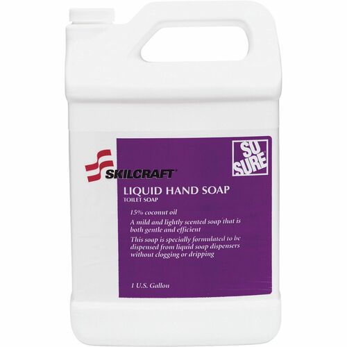SKILCRAFT Mildly Scented Hand Soap - Cashmere Scent - 1 gal (3.8 L) - Hand - Clear - Non-clog, Drip-free, Bio-based - 1 Each