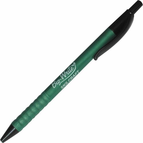 SKILCRAFT Bio-Write 7520-01-578-9304 Ballpoint Pen - Fine Pen Point - Refillable - Retractable - Black - Bioplastic Barrel - 1 Dozen