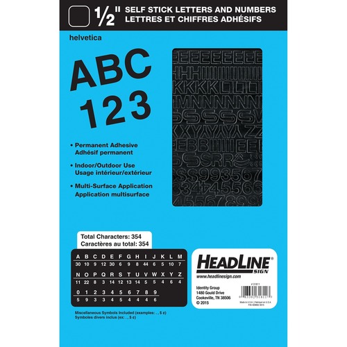 U.S. Stamp & Sign Letter & Number - Learning Theme/Subject - Self-adhesive - Helvetica Style - Weather Proof - 0.47" (12 mm) Height - Black - Vinyl - 1 Each
