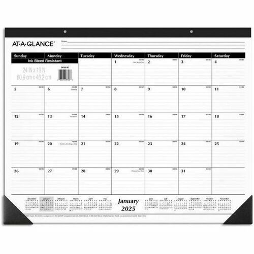At-A-Glance 2024 Ruled Monthly Desk Pad, Large, 24" x 19" - Large Size - Julian Dates - Monthly - 12 Month - January 2024 - December 2024 - 1 Month Single Page Layout - 24" x 19" White Sheet - Headband - Desktop - White - Paper - Ruled - Monthly - White S