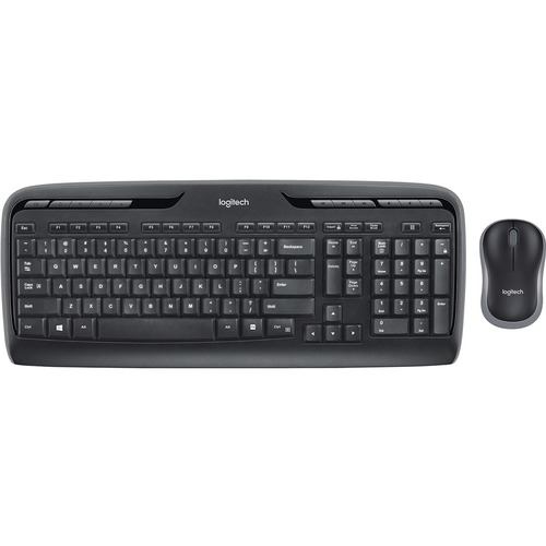 Logitech MK320 2.4 GHz Wireless Desktop Set - USB Wireless RF 2.40 GHz Keyboard - 115 Key - Black - USB Wireless RF Mouse - Optical - Scroll Wheel - Black - Multimedia, Calculator, Media Player, Email Hot Key(s) - AA, AAA - Compatible with Computer (PC) -
