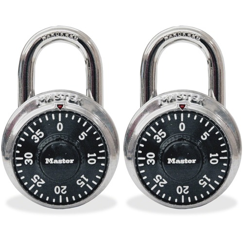 Master Lock Twin Combination Locks - 3 Digit - 0.28" Shackle Diameter - Cut Resistant - Stainless Steel - Black - 2 / Pack