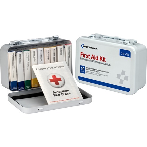 First Aid Only 10-unit ANSI 64-piece First Aid Kit - 64 x Piece(s) For 10 x Individual(s) - 4.5" Height x 7.5" Width x 2.4" Depth Length - Metal Case - 1 Each